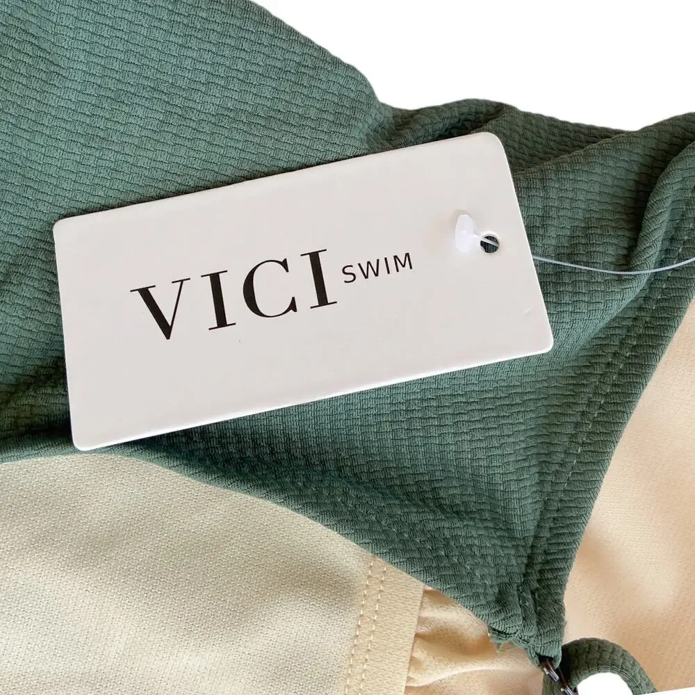 VICI Collection One Piece Swimsuit Green Athletic Criss‎ Cross Womens XL